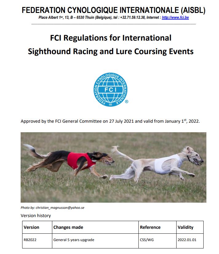 Neues FCIReglement für Internationale WindhundRennen und Coursings